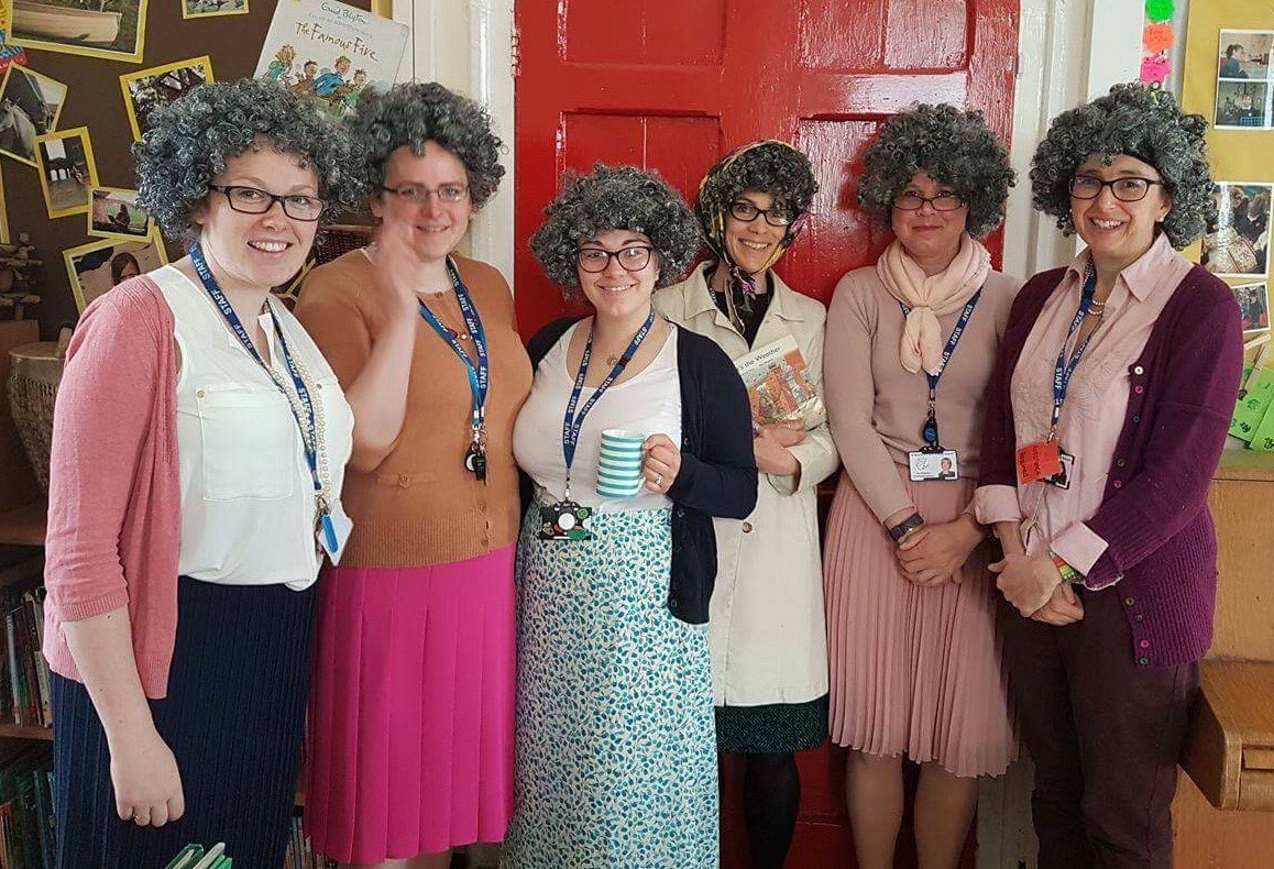 cheryl_jackson's tweet photo. @ICT_MrP We have ❤️dressing up as the hero of education Mrs May &amp; raising money for a good cause at the same time! https://t.co/e7v5YYO2FR