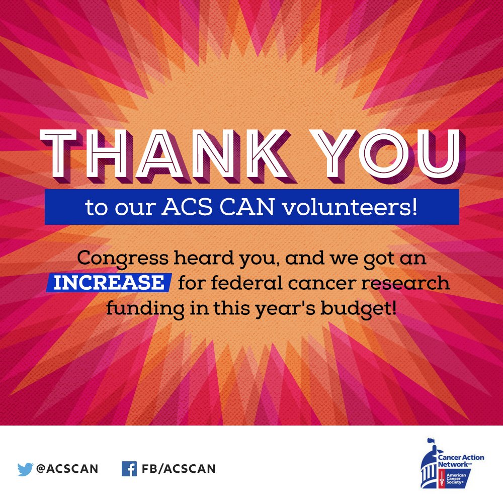 ACSCAN_Florida's tweet photo. Thanks to you, lifesaving treatments &amp;cures funded through ’17! But Congress already at work on ’18 budget,research at risk #NoCutsForCancer https://t.co/fnLBZFIMFp