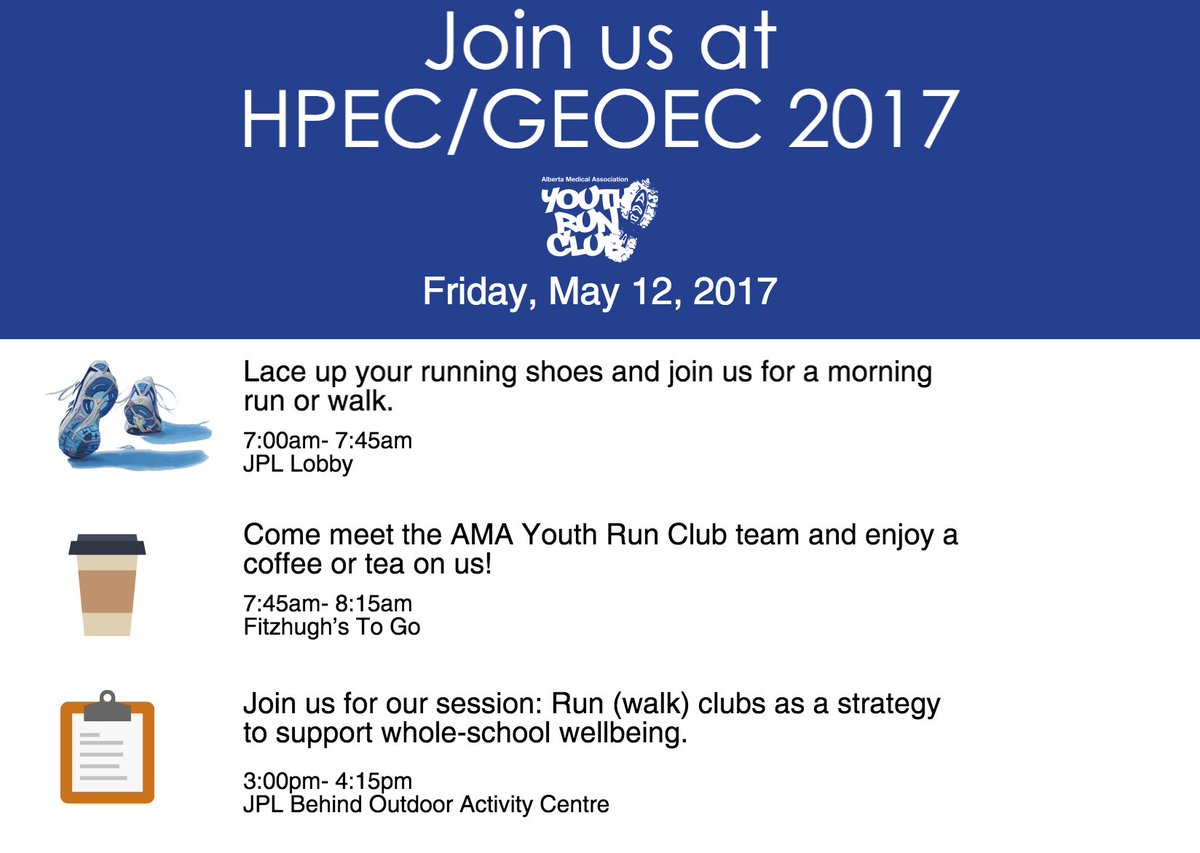 AMAYouthRunClub's tweet photo. We'll be at HPEC/GEOEC 2017 next week with runs, coffee, and knowledge #HPECAB #WeHaveTeaAlso #LearningNGrowing https://t.co/XN1ky0G9wW
