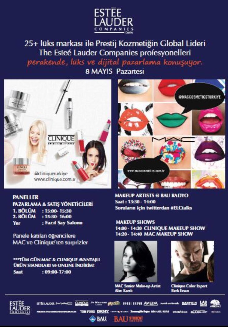 BauRadyo's tweet photo. “MAC Senior Makeup Artist Alev Karslı ve Clinique Color Expert Berk Ersan #ELCtalks ile twitter dan gelen soruları Bauradyo'da yanıtlıyor. https://t.co/kD8wxGjaKF