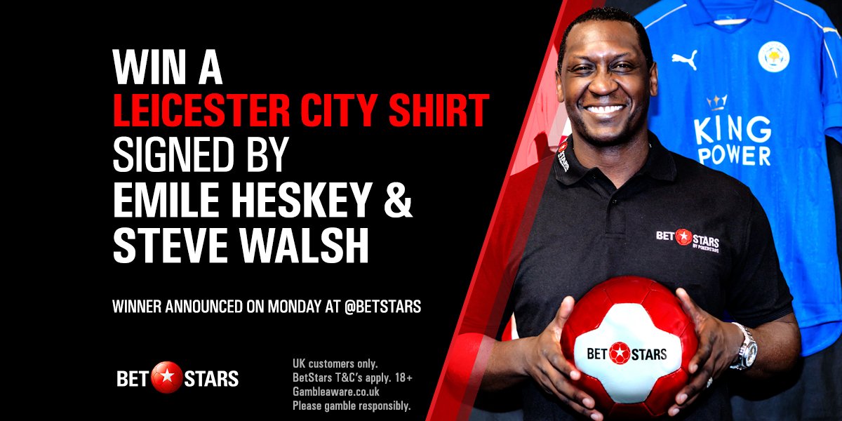LCFC's tweet image. Win a Leicester City shirt signed by Emile Heskey and Steve Walsh. RT and follow @BetStars to enter.