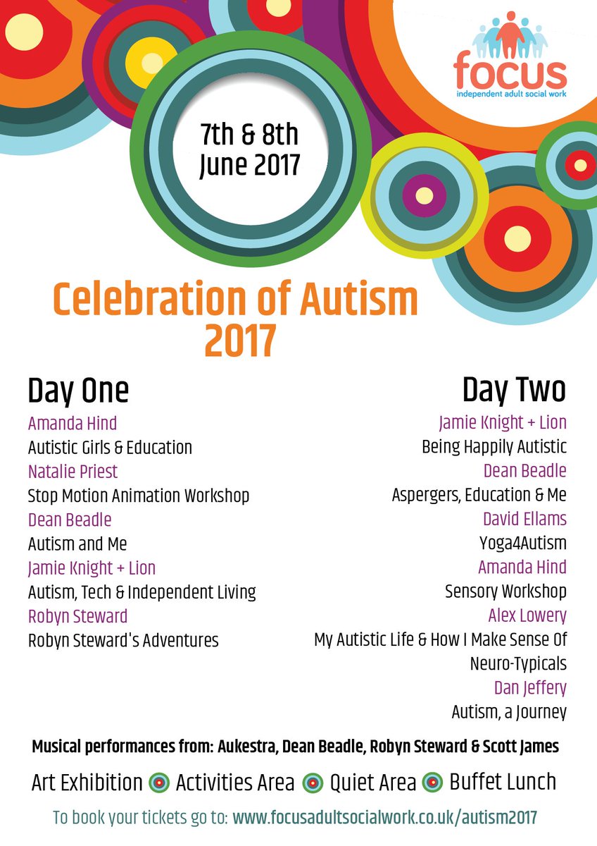 Have you booked your ticket? 1 day &amp; 2 day tickets available. FREE lunch. FREE ticket if you are autistic. focusadultsocialwork.co.uk/autism2017/ #autism