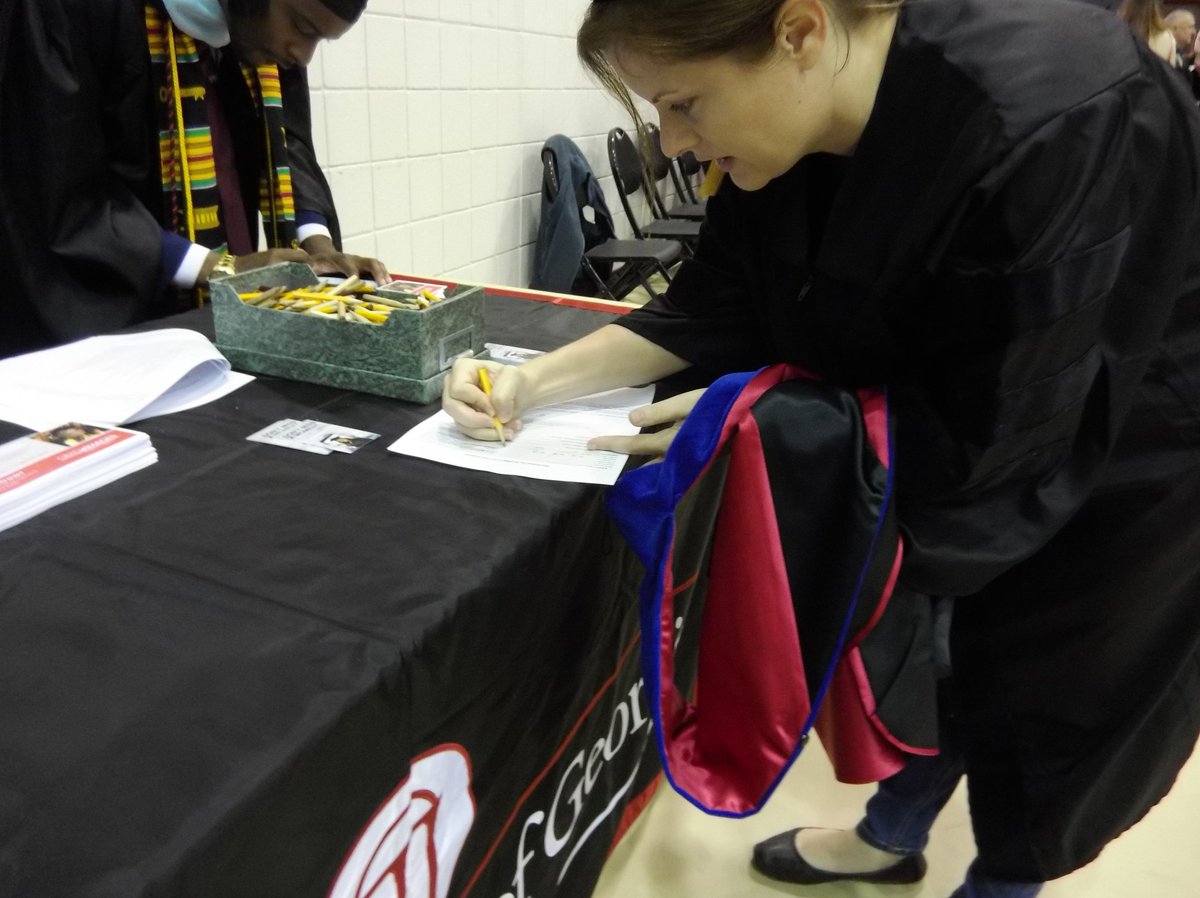 UGASocialWork's tweet photo. Ready to be hooded! Doctoral students sign in at #StegemanColiseum #UGASocialWork #UGA17 #Commencement #PhD https://t.co/RMiVYlja4o