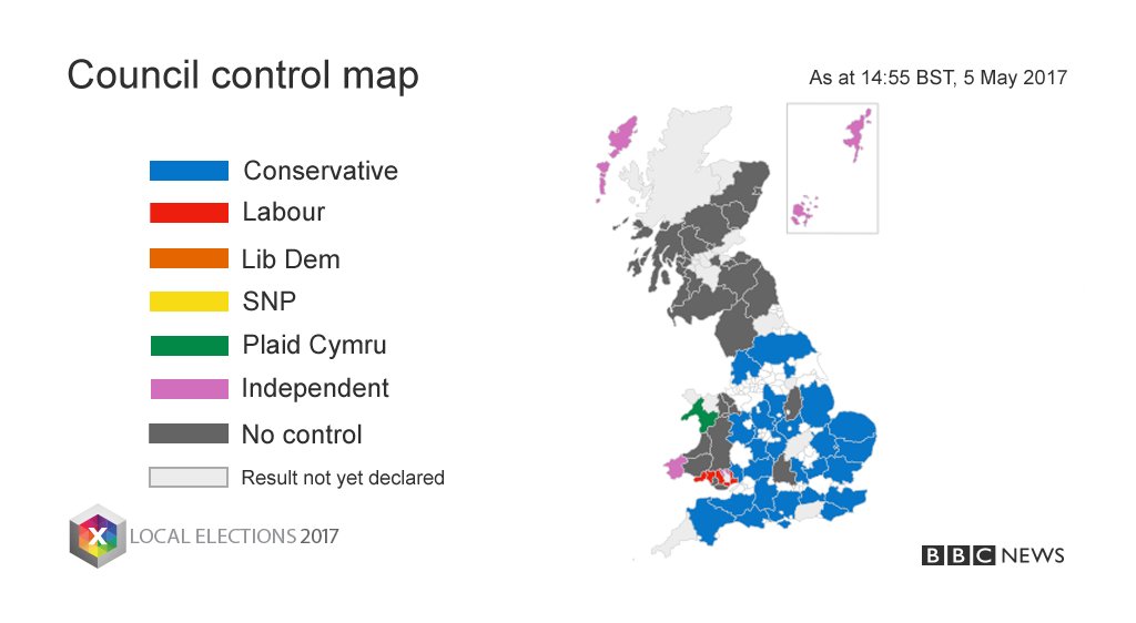 BBCNews's tweet photo. #LE2017 latest results mapped - the Tories now have control of 26 councils

Check the results in your area https://t.co/mH26PI8kBx https://t.co/fuGCrRiif0