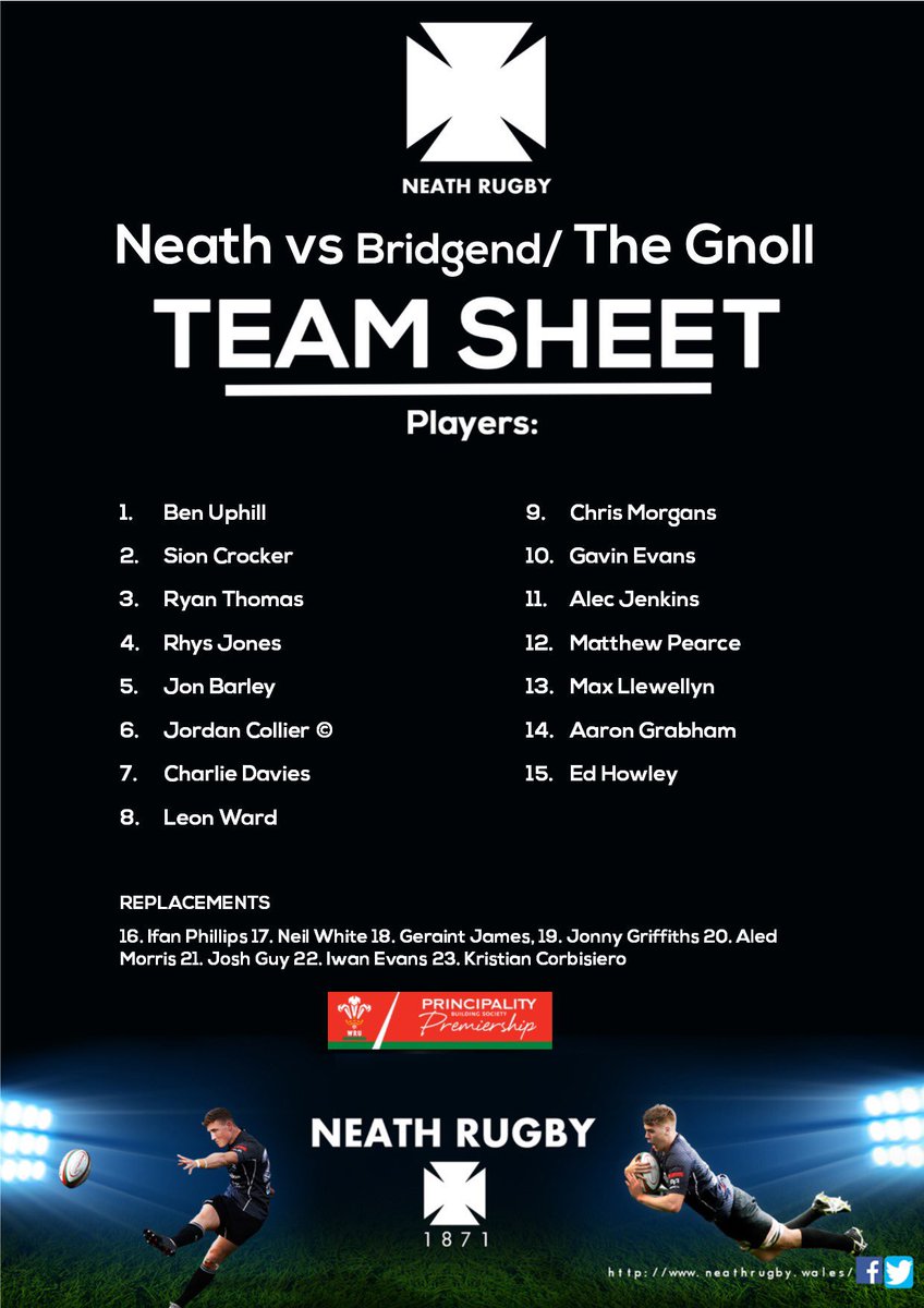 neathrfc's tweet photo. TEAM NEWS - Here's ou team to face @bridgendravens in the @PrincipalityPRM this evening📋 #RaceForThePlayOffs https://t.co/5lsJ519rDv
