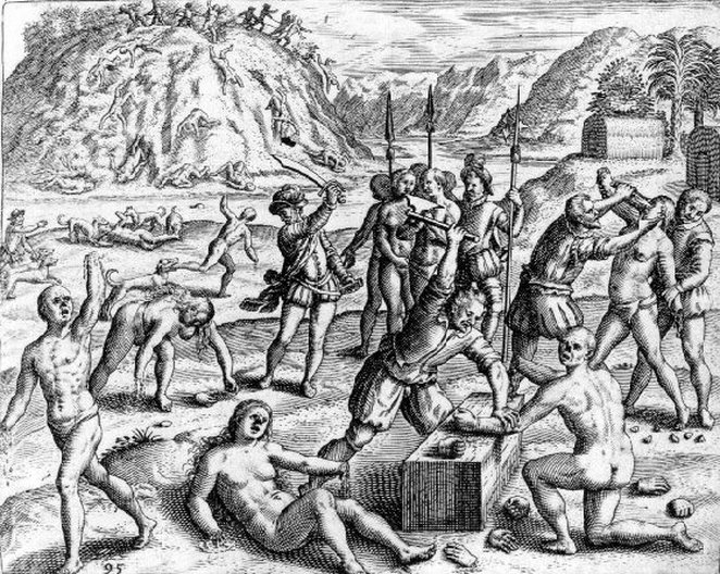 crimesofspain's tweet photo. 5 may 1494. Landing of Columbus in Jamaica. All taino native population was exterminted by spanish settlers violence, salvery and diseases https://t.co/E8YlKb26ia