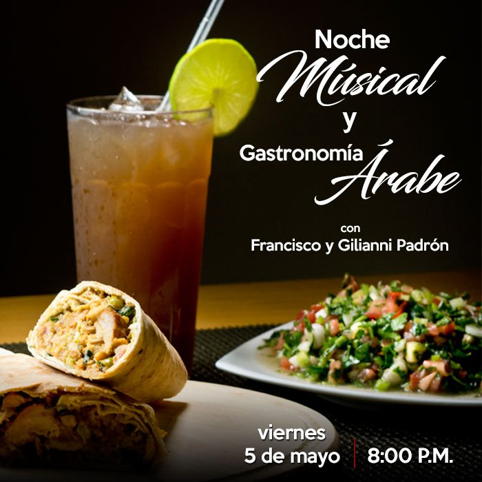 RestBabilonia's tweet photo. Ven a #BabiloniaRestaurant y recibe el fin de semana con buena música y la mejor #comidaarabe. De 6:30 pm a 10:00 pm. #Maracaibo #Venezuela https://t.co/GnOwr4UduT