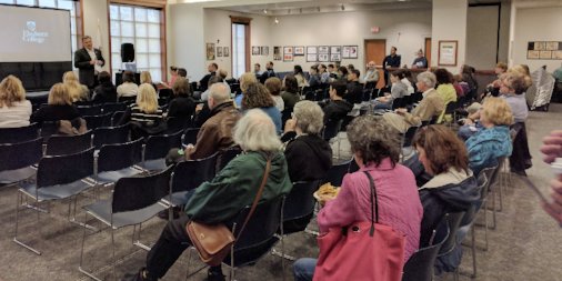 elmhurst_u's tweet photo. Employees gathered at Founders Lounge for a #CincodeMayo edition of #BluejayBuzz, their monthly meeting! And yes, there were churros. https://t.co/CRqKj4Y72o