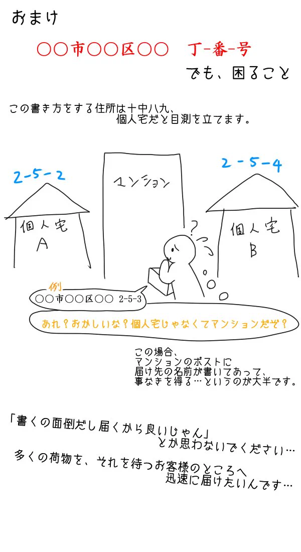 宅配業経験者からのお願い！住所の書き方に気をつけて！