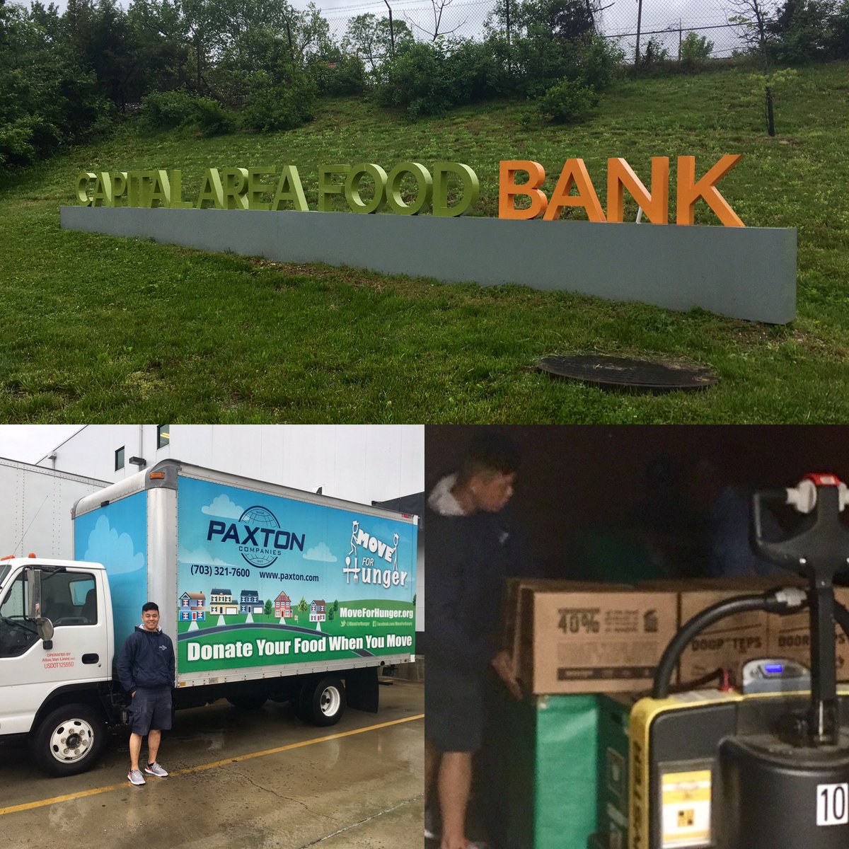 PaxtonCompanies's tweet photo. Rain or Shine we are committed to the @MoveForHunger mission. Dropping off 440 Lbs to the Capital Food Bank from the GWU #MoveOut2017 event https://t.co/QSxYWVUNyp