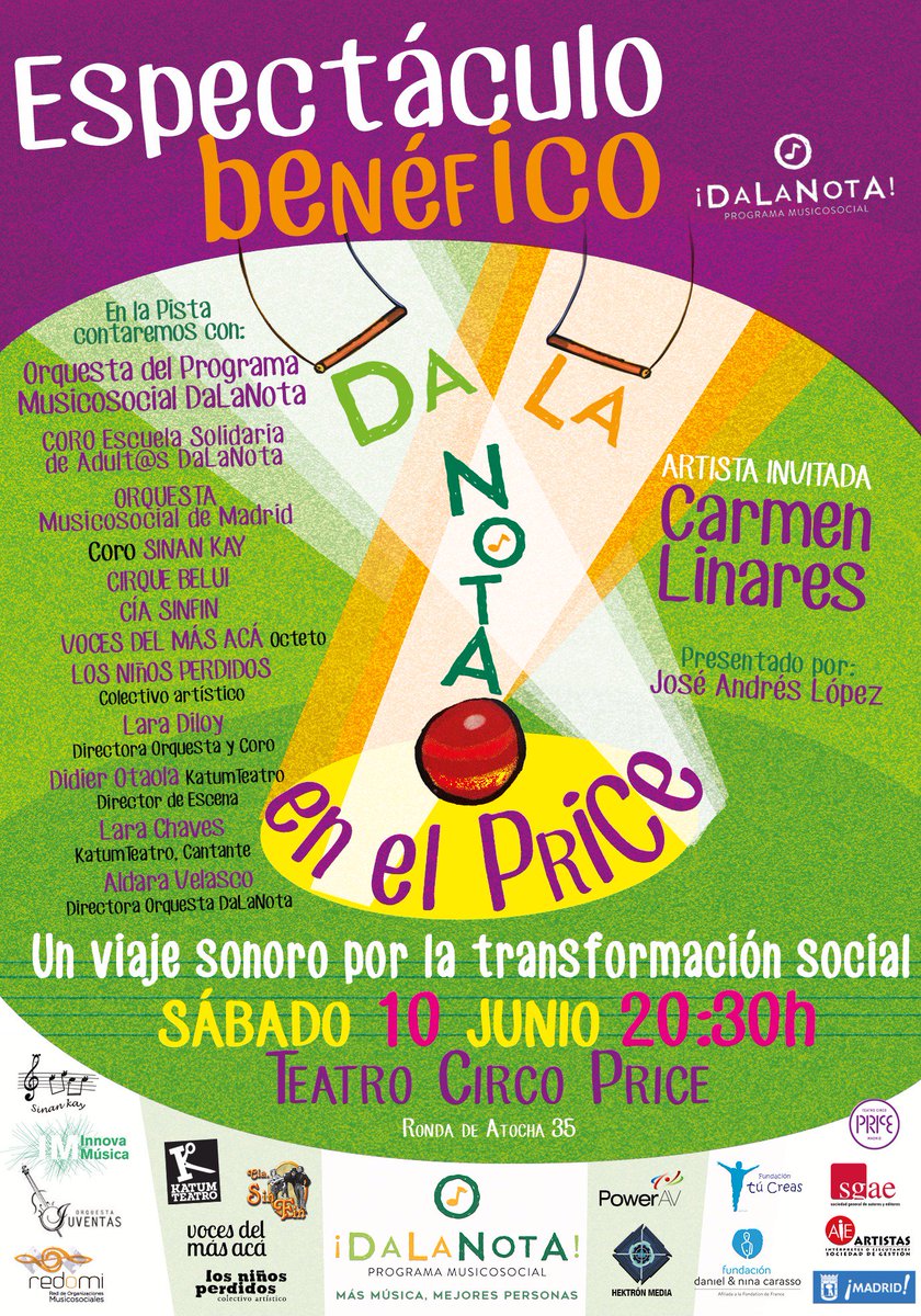 dalanotasocial's tweet photo. ¡Nuestro evento más esperado! 200 artistas para hacer que Madrid vibre de emoción por la transformación social #dalanotaprice https://t.co/lEvG6r3B15