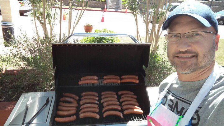 Grilling sausage wraps for our awesome teachers