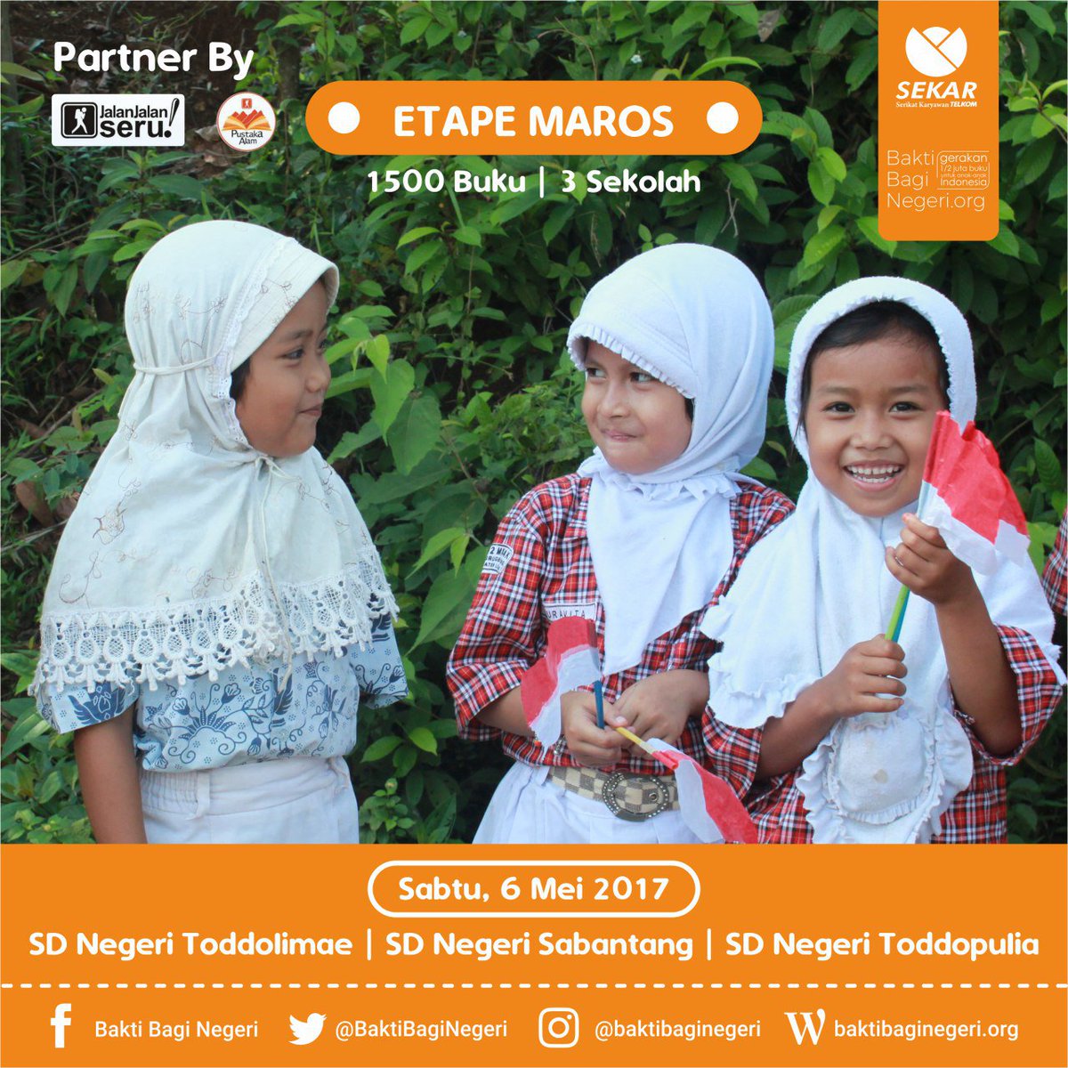 BaktiBagiNegeri's tweet photo. Happy weekend tweeps, 
Follow our journey tomorrow at #EtapeMaros from @BaktiBagiNegeri @sekartelkom with @Jalan2Seru_Mksr &amp; @pustaka_alam https://t.co/5LxBLs8kxr