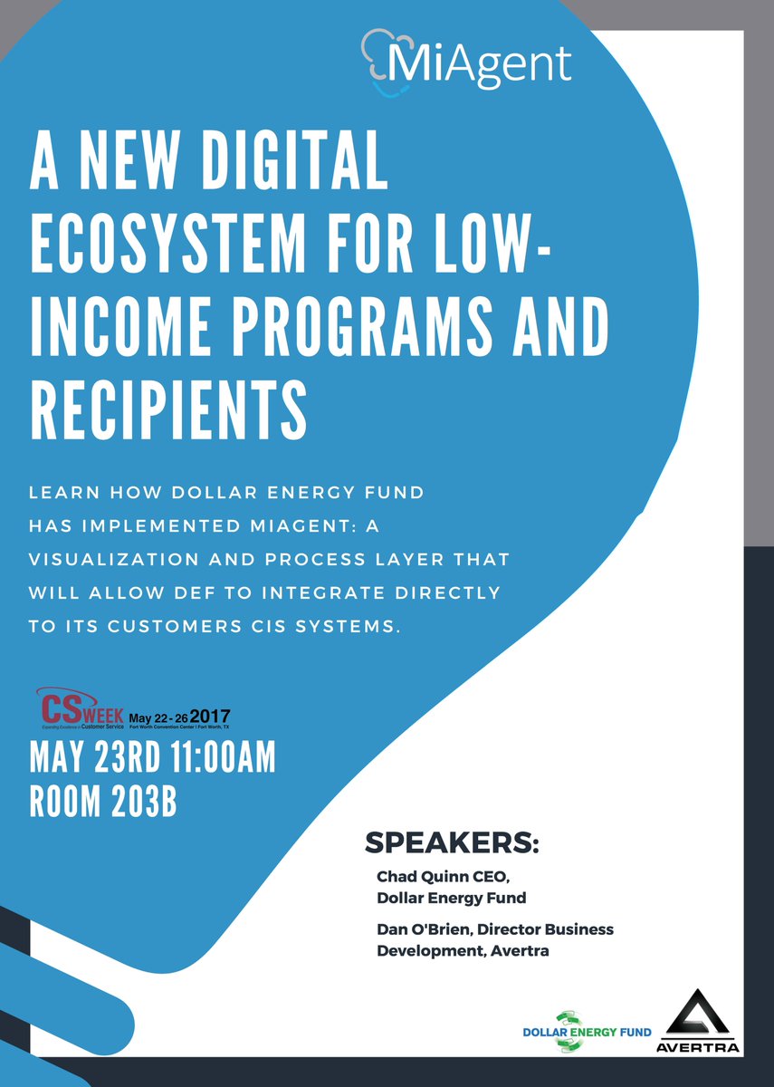 AvertraCorp's tweet photo. Attending #CSWeek17? Be sure to attend our session as part of the Digital Customer Engagement Synergy Group #MiAgent #MiUtility https://t.co/3H4h3ahjB9