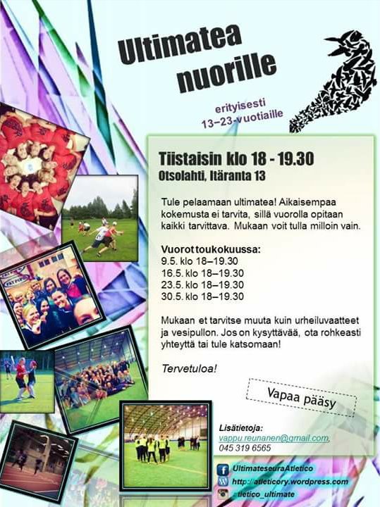 Ultimaten alkeiskurssi alkaa tiistaina. Mukaan voi tulla myöhemminkin. Maksuton! #espooliikkuu #ultimatefi #espoo