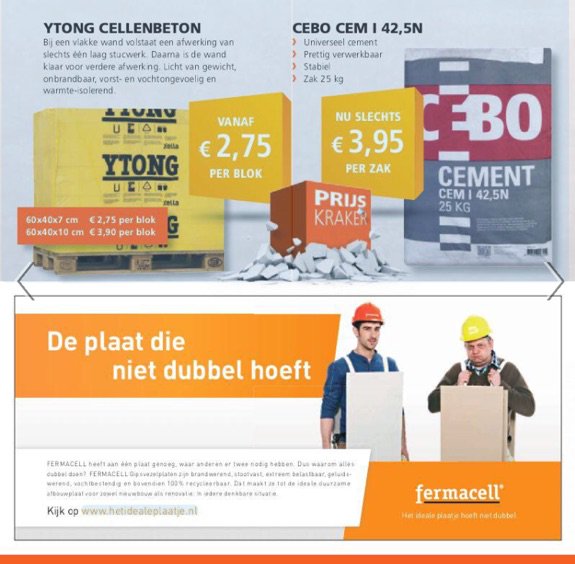 BOUWACTIE MEI!
Ytong cellenbeton blokken vanaf €2.75 per blok!
CEBO portland cement nu slechts €3.95 per zak!
De... fb.me/8ANm61ki1