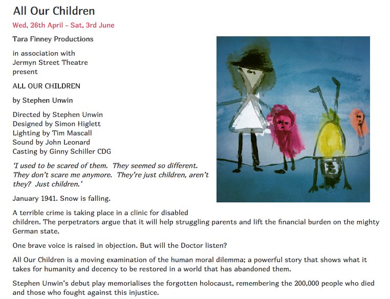 Set in 1941, #AllOurChildren memorialises the 'forgotten #Holocaust' of disabled children by the Nazis: mtmates.com/AllOurChildren… #advertiser