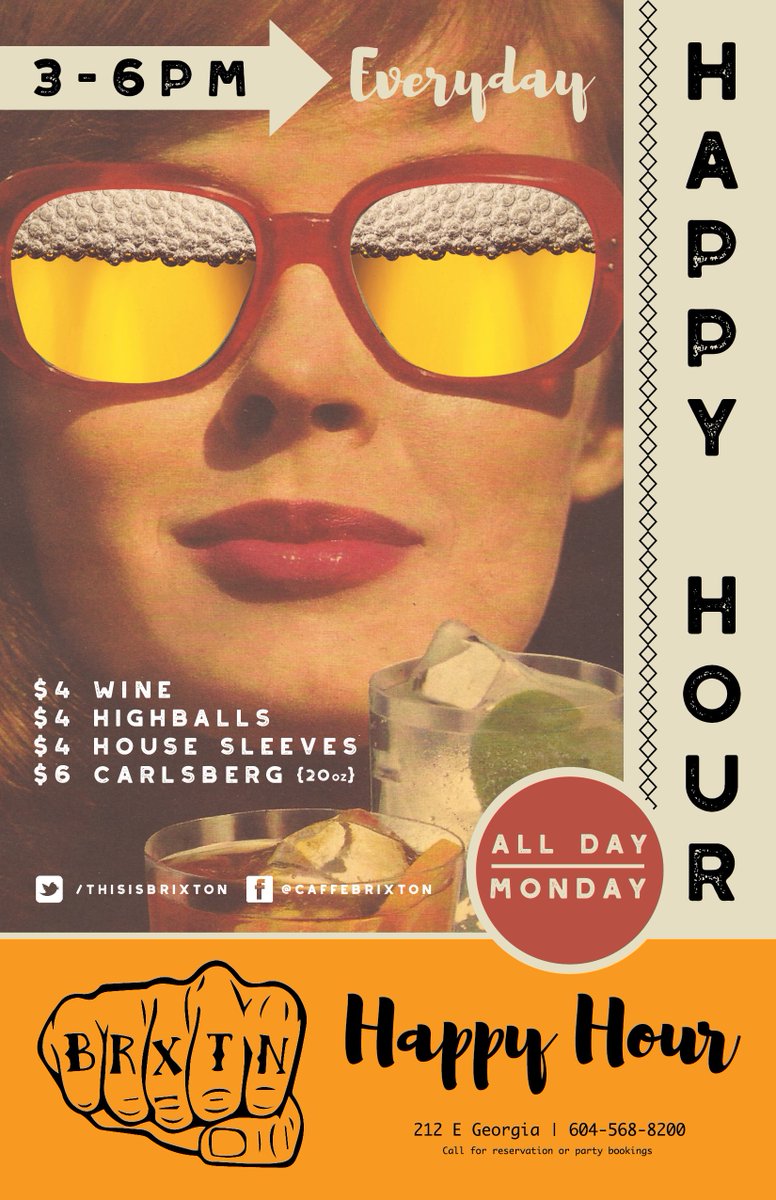 We've got #HappyHour from 3-6pm today and it's also Friday, so you should just stay after. Okay? #EastVan