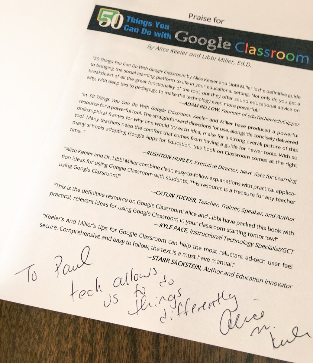 PaulDoxsey's tweet photo. Big thanks to @daniajon for the @alicekeeler signed book. I wish I could have been at #ITIP2017 with everyone! #GoogleEDU https://t.co/tJojUPE2d2