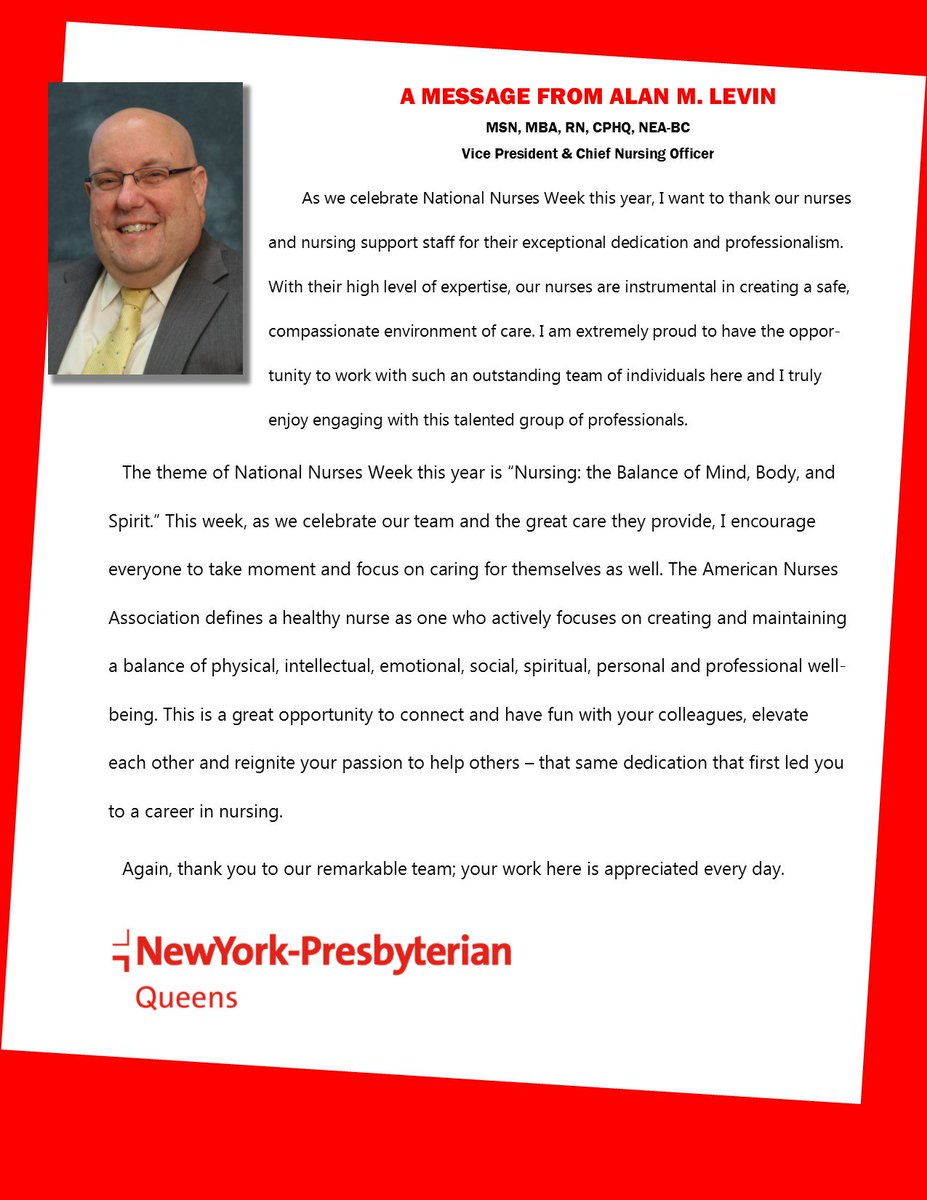 #NursesWeek kicks off on 5/6 – read a special thank you to our  nurses from our CNO Alan Levin @AlanMLevin. #HealthyNurse: