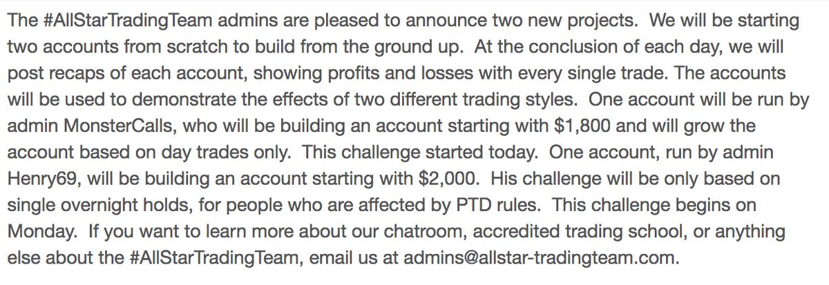 AllStar_Trading's tweet photo. The #AllStarTradingTeam is pleased to announce two exciting projects! Starting 5/8, we will specify if an alert relates to either challenge. https://t.co/LRyZy5Kxjo