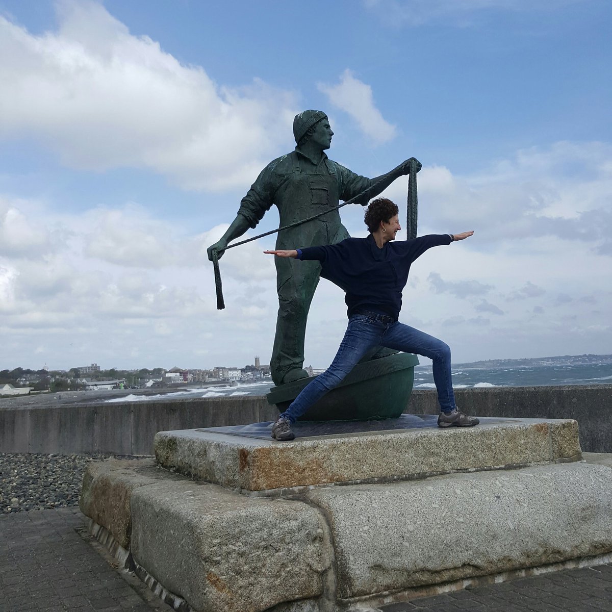nccCaroline's tweet photo. Having fun in windy Cornwall practising my yoga with The Fisherman of Newlyn! https://t.co/JOBC1aAX4a