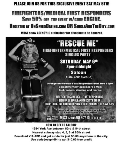 OnSpeedDating's tweet photo. Sat 5/6 #Fireman #EMT #SinglesParty @SaloonNYC #FDNY DrinkFree 8-9 @FDNY208 @FDNY3TruckBuff @fdny54401 @FDNY98 @FireWireNYC @FDNYEMSHAZTAC https://t.co/ebtYVSALwK