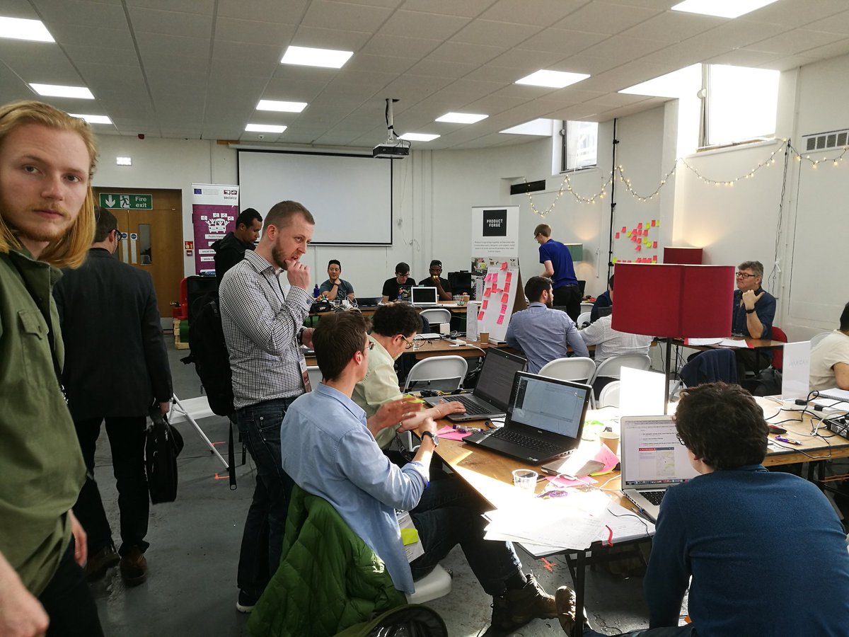MapNav_Tom's tweet photo. Things are getting busy at the @ProductForge #LocalTransportPF hackathon. I'm helping out the teams with @qgis & #SpatialData for @Geo_EDINA https://t.co/jSkT9uH8g1