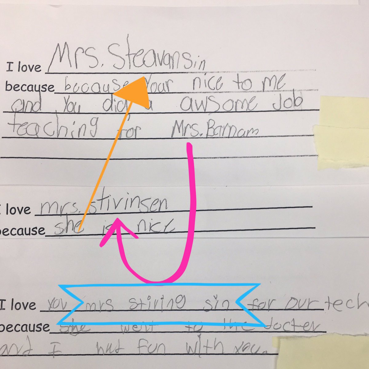 uparock's tweet photo. Invented spelling is the best! Using their phonics to spell my name #WhyITeach #TeacherAppreciation2017 https://t.co/SuUo283htW