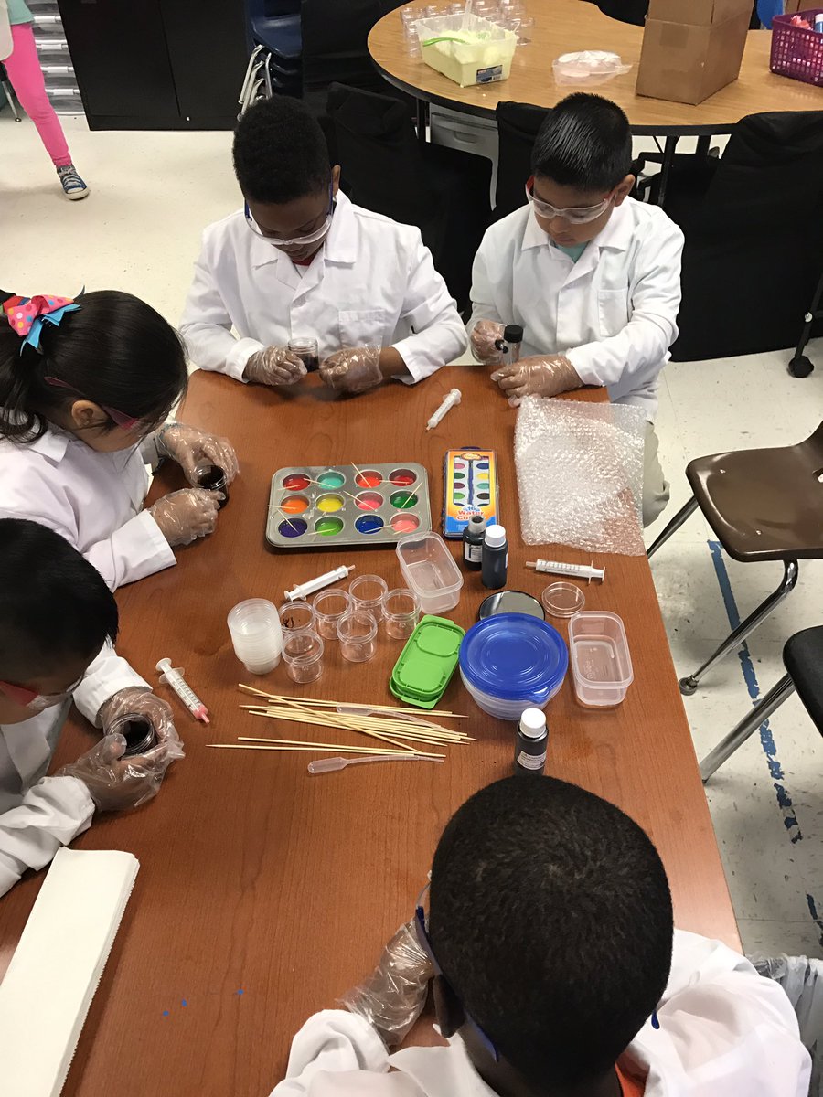 greenway_ashley's tweet photo. First grade students experiment with ferrofluid, magnets and watercolors. We are inspired by #FabianOefner @RCSWolvesPLN https://t.co/uuLoZ8P6pj