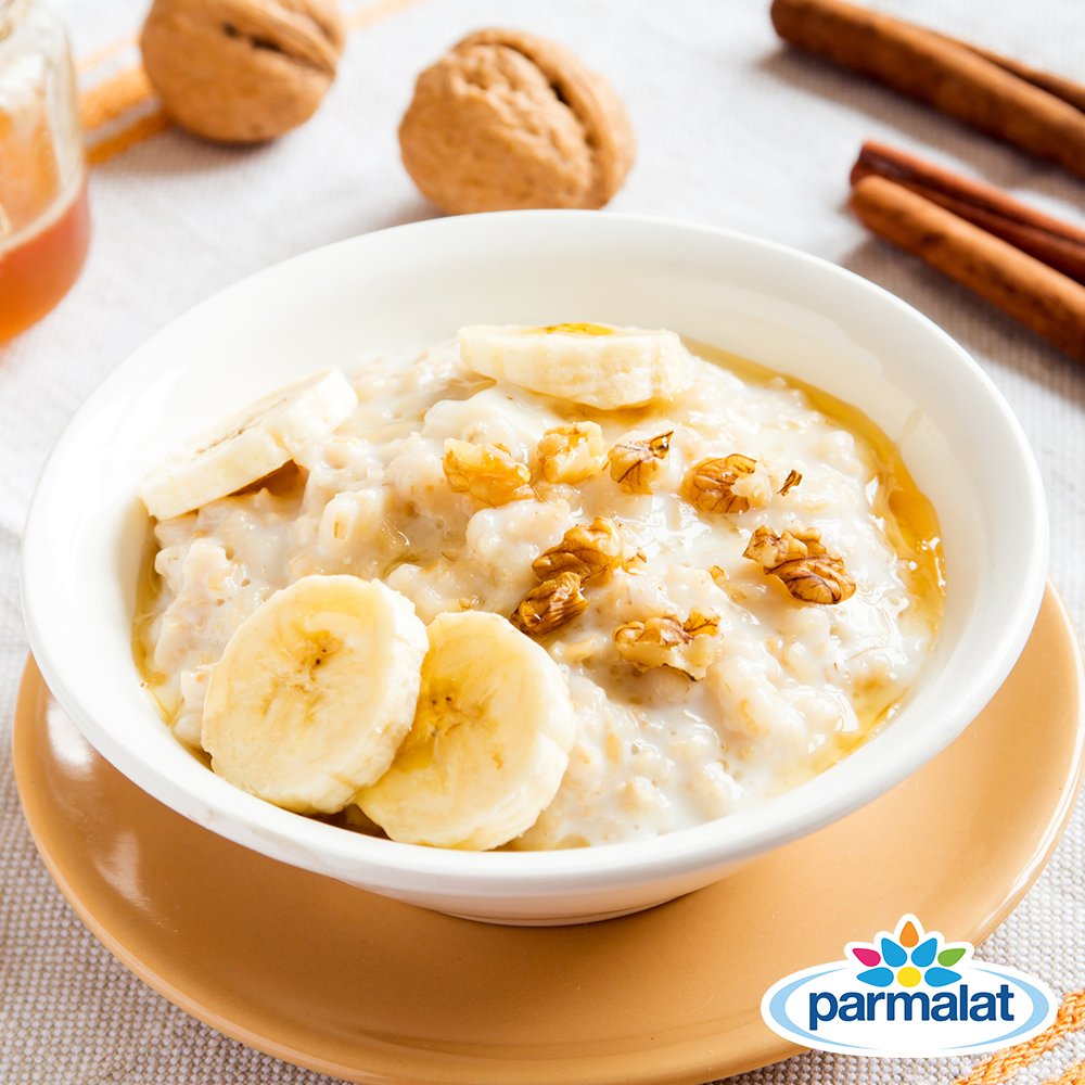 Combina tu avena con Leche Descremada #DietalatParmalat, nueces, guineo y miel, para iniciar tu día con un desayuno saludable. #Parmalat