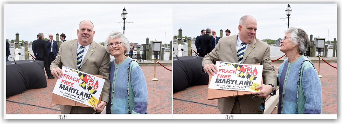 wercovepoint's tweet photo. Cindy Peil giving @LarryHogan a packet on the need for a safety study at Cove Point + thanking him for signing fracking ban! #SaveCovePoint https://t.co/wcPdSxG1wh