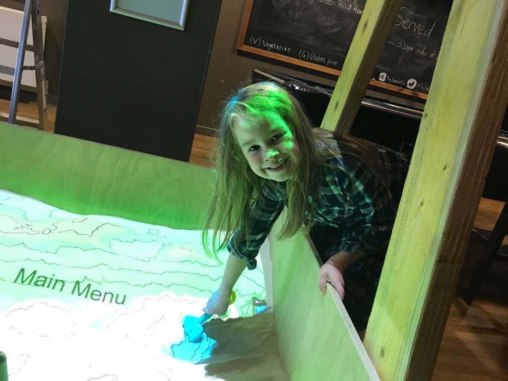 AbertayUni's tweet photo. Lucy Allan enjoying the sandbox project at #ADGS2017. #sand #digitalkid https://t.co/QxxiqLl8M3