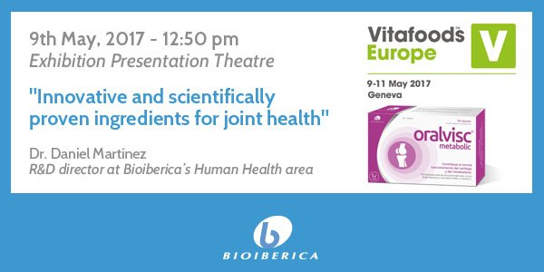 Bioiberica's tweet photo. 📅 9 May
🕐 12:50pm
👉 #VFE17
Conference "Innovative and scientifically proven ingredients for #jointhealth" Dr Daniel Martínez @Bioiberica https://t.co/Fh81CEaJhu