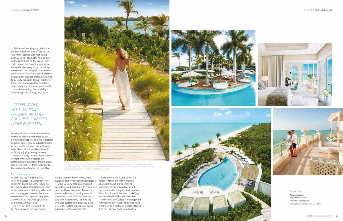 Proud to contribute this month to <a href="/SignatureLuxury/">Signature Luxury Travel & Style</a> about the stunning <a href="/ThePalmsTC/">The Palms Turks and Caicos</a> and NEW <a href="/ShoreClubTC/">The Shore Club TC</a>! #luxury #travel #turksandcaicos