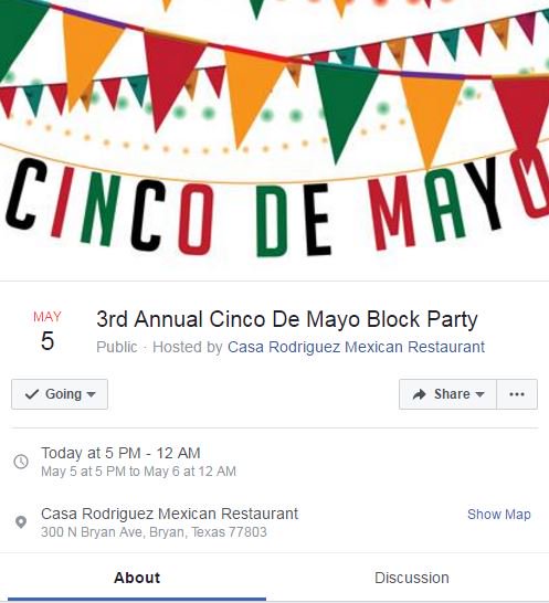 shelwinkleywx's tweet photo. Dinner/evening plans, yet? Come hang out w/ us at Casa Rod in @Downtown_Bryan for @KBTXNews at 5 & 6! #CincoDeMayo #DTBFirstFriday https://t.co/735POEMdZH
