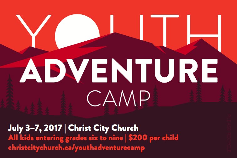 ChristCitySVan's tweet photo. If you are going into grade 6 through grade 9, come join us for a fun filled week of camp! Invite your friends too! https://t.co/9tRdgVcG5F https://t.co/s4YGL0VnB8