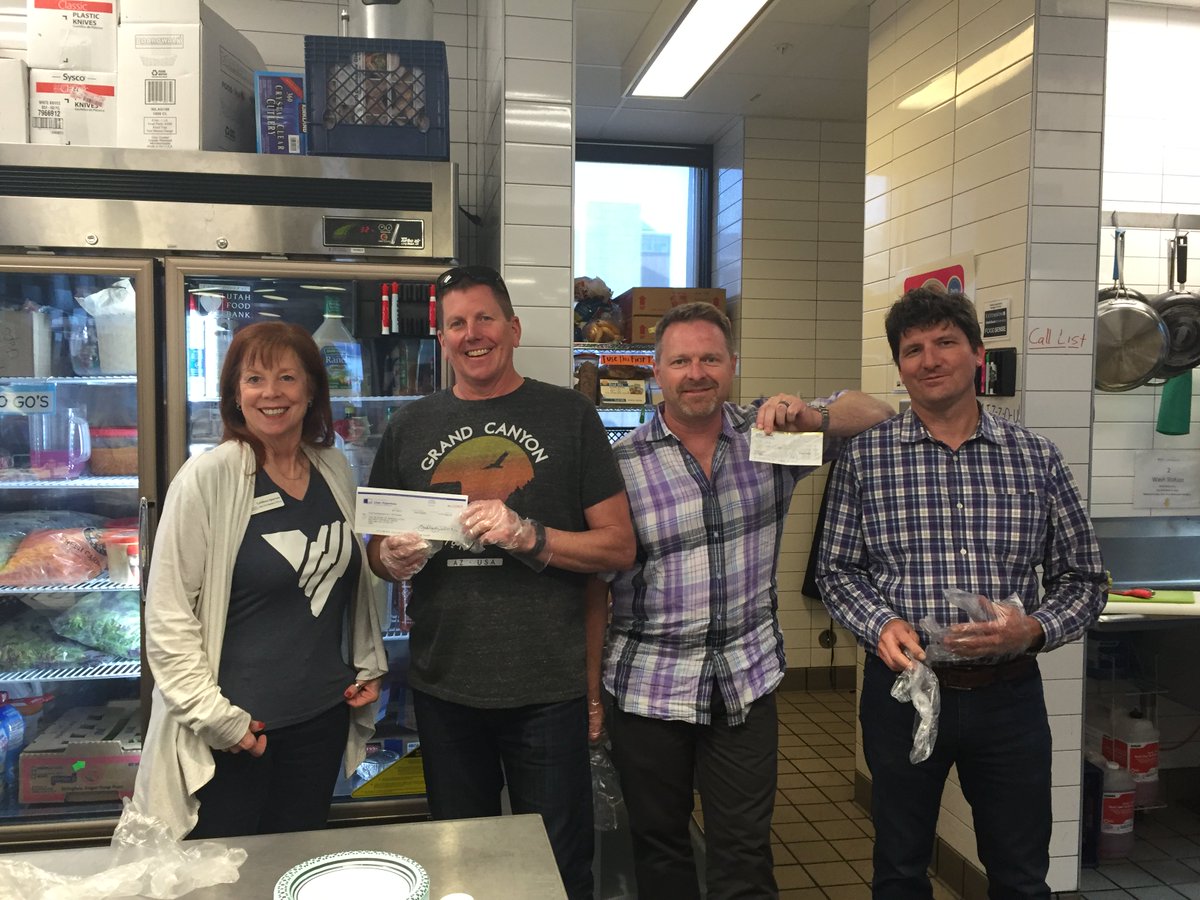 UtahPaperbox's tweet image. Mike and Steve doing good in the neighborhood. Cooking for the VOA Homeless Shelter kids with Salt Lake Rotary!