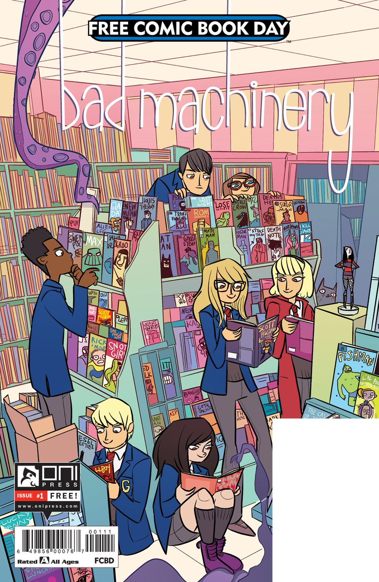 OniPress's tweet photo. .@mental_floss recommends our @badmachinery #FCBD17 for you and your kids! https://t.co/WowQNklue1 #FCBD #RoadtoFCBD @Freecomicbook #comics https://t.co/As42kKroJv