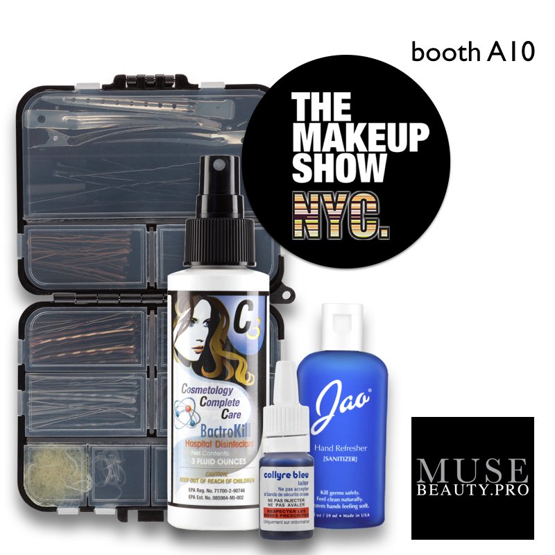 MuseBeautypro's tweet photo. NEW YORK: MAKEUP KIT ESSENTIALS #straightpinla #c3sanitation #collyurebleu #jao @musebeautypro @themakeupshow | BOOTH A11 #promua https://t.co/hjfd4iKARV