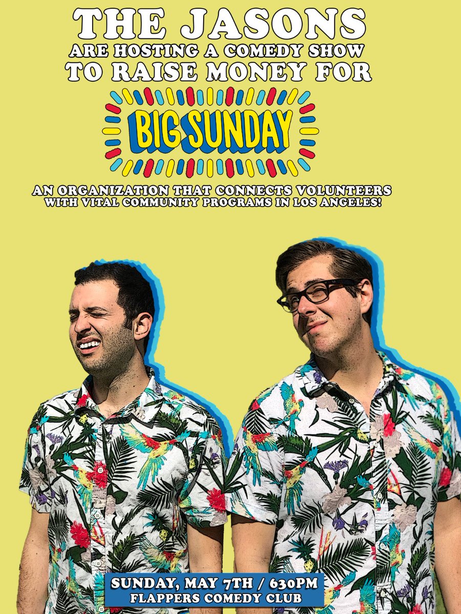 TheJasonsComedy's tweet photo. Sunday night at 7! Let's raise some money for a great cause! @FlappersComedy @BigSundayorg https://t.co/7PLD0Np6lX