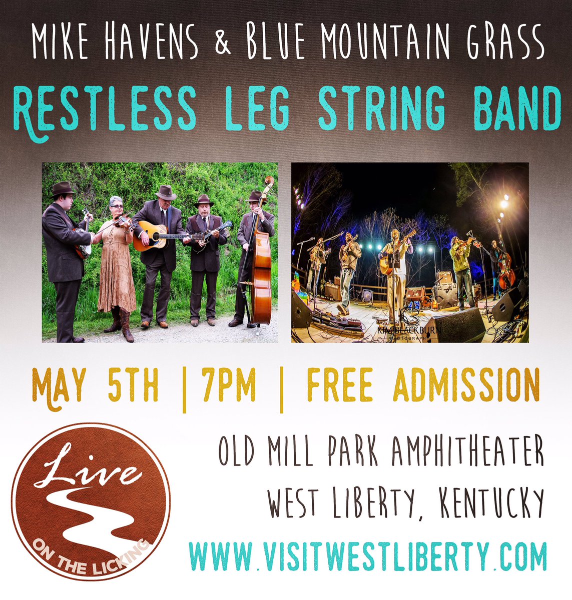 LegRestlessBand's tweet photo. Performing this evening in West Liberty, KY @ "Live on the Licking" 8-10pm #restlesslegstringband #rlsb #liveonthelicking https://t.co/Xnkw0FgrpV