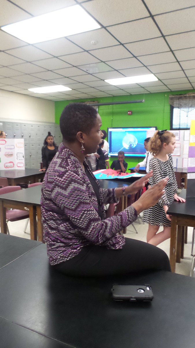 EducatorsToday's tweet photo. Principal Ayesha Hunter questions students about their PBL project.@EducatorsToday @Transform_SC @bdcampbe @SumterSCSchools https://t.co/9LhFv0tvsw