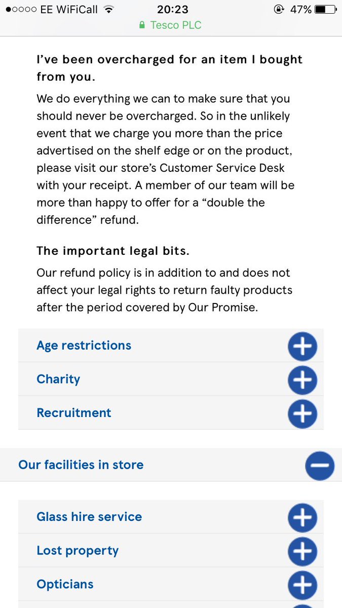 SH195430781's tweet photo. @Tesco Your website says you will offer a 'double the difference' for mispriced items. Catford store told me they don't do that! https://t.co/GqStmVgsrL