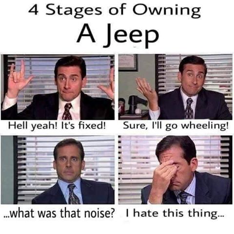 4 Stages of owning a #Jeep!   #FridayFunny #ItsAJeepThing #JeepLife   <a href="/TampaJeepKrewe/">Tampa Jeep Krewe ®</a> <a href="/THEJeepMafia/">The Jeep Mafia</a> <a href="/JeepinClass/">Jeepin Class</a>  @Jeep_Family