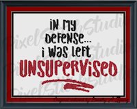 PixelStitchStdo's tweet photo. In My Defense I Was Left Unsupervised Counted Cross Stitch Pattern by @PixelStitchStdo now available https://t.co/xDniEXtVJV via @Etsy https://t.co/3JDnbnuw10