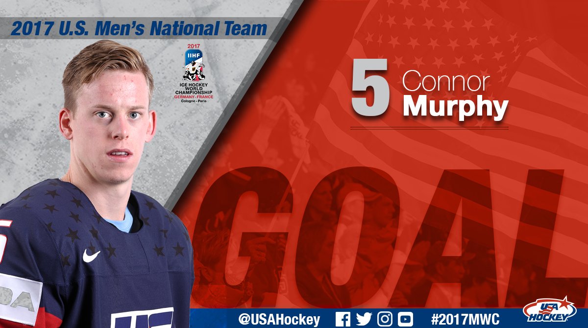 usahockey's tweet photo. GOAL! Connor Murphy ties the game with a wrist shot from the top of the right circle with 9:00 to play in the 3rd period! #2017MWC https://t.co/mNliN6bGA7