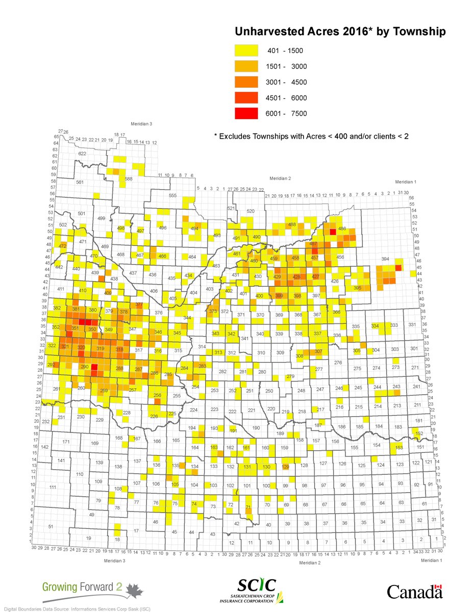Brian_D_Cross's tweet photo. In case you haven't seen it already, unharvested acre map (by township), courtesy of Sask Crop Insurance. #westcdnag https://t.co/F3xO6QQAPo