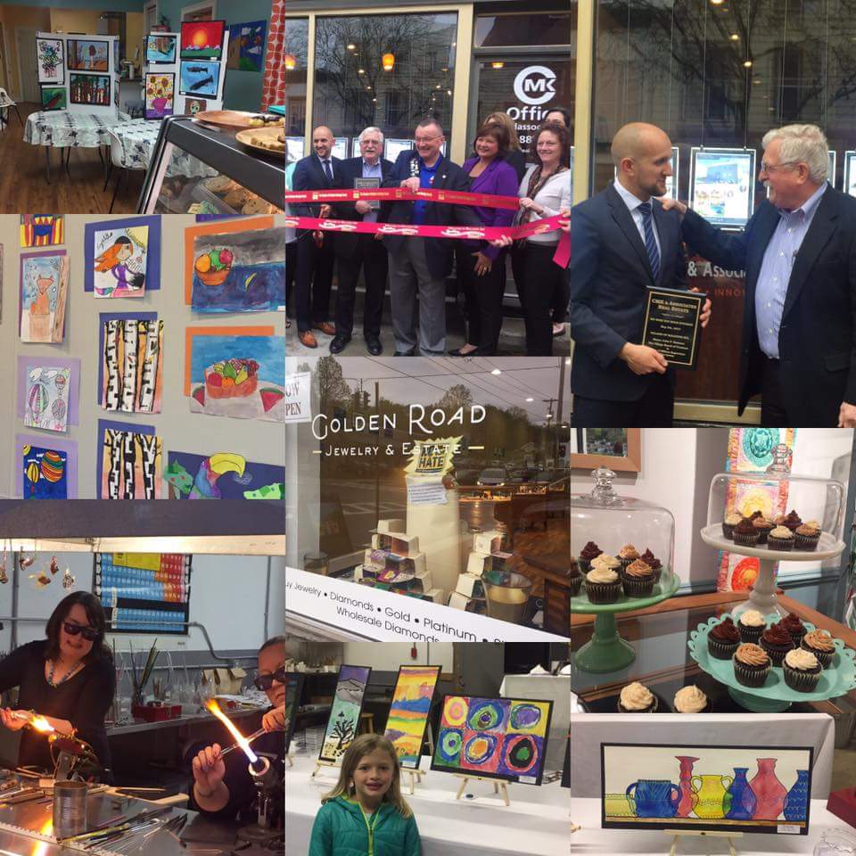 BSBPA's tweet photo. Ribbon cutting, artwork and tasty treats. Just another #FirstFridaybspa #livebspa #studentartists #villageoffriends #supportsmallbusiness https://t.co/mroetHDsQt