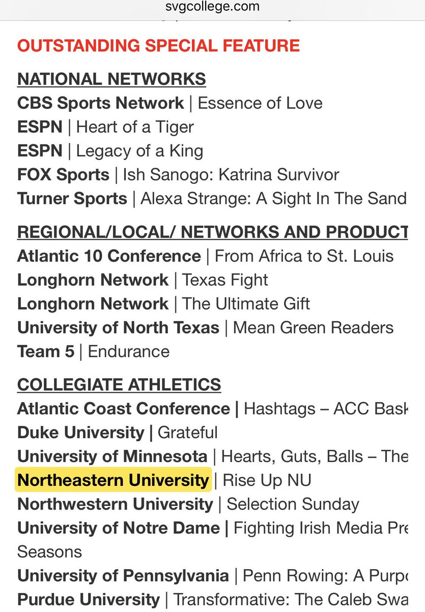 GGardner (@georgeegardner) on Twitter photo Proud that <a href="/GoNUathletics/">Northeastern Huskies</a> / <a href="/NUNoreasters/">The Nor'easters</a> are among this year's <a href="/SVGcollege/">SVG College</a> Media Awards finalists. <a href="/Northeastern/">Northeastern U.</a> #GoNU #RiseUpNU Proud that <a href="/GoNUathletics/">Northeastern Huskies</a> / <a href="/NUNoreasters/">The Nor'easters</a> are among this year's <a href="/SVGcollege/">SVG College</a> Media Awards finalists. <a href="/Northeastern/">Northeastern U.</a> #GoNU #RiseUpNU